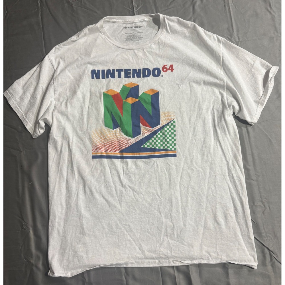 Nintendo 64 T-Shirt Mens XL White Retro Gaming N64 Graphic Logo Short Sleeve Tee